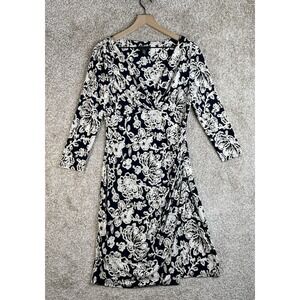 Lauren Ralph Lauren‎ Dress Women's 6 Faux Wrap Blue Floral Stretch 3/4 Sleeve